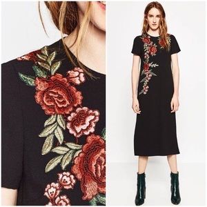 Zara Dresses Nwot Zara Embroidered Rose Applique Midi Dress Poshmark